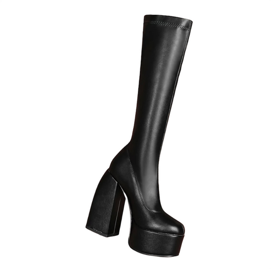 Knee High Heels in Onyx